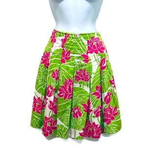 Lily Pulitzer pleated lined skirt pink green floral lotus Flower
